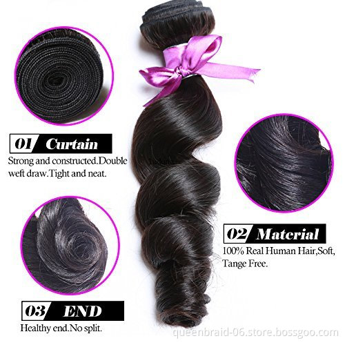 Brazilian Loose Wave Bundles with Lace Closure Part Virgin Human Hair 100% Unprocessed Wave Human Hair Extensions Natural Color